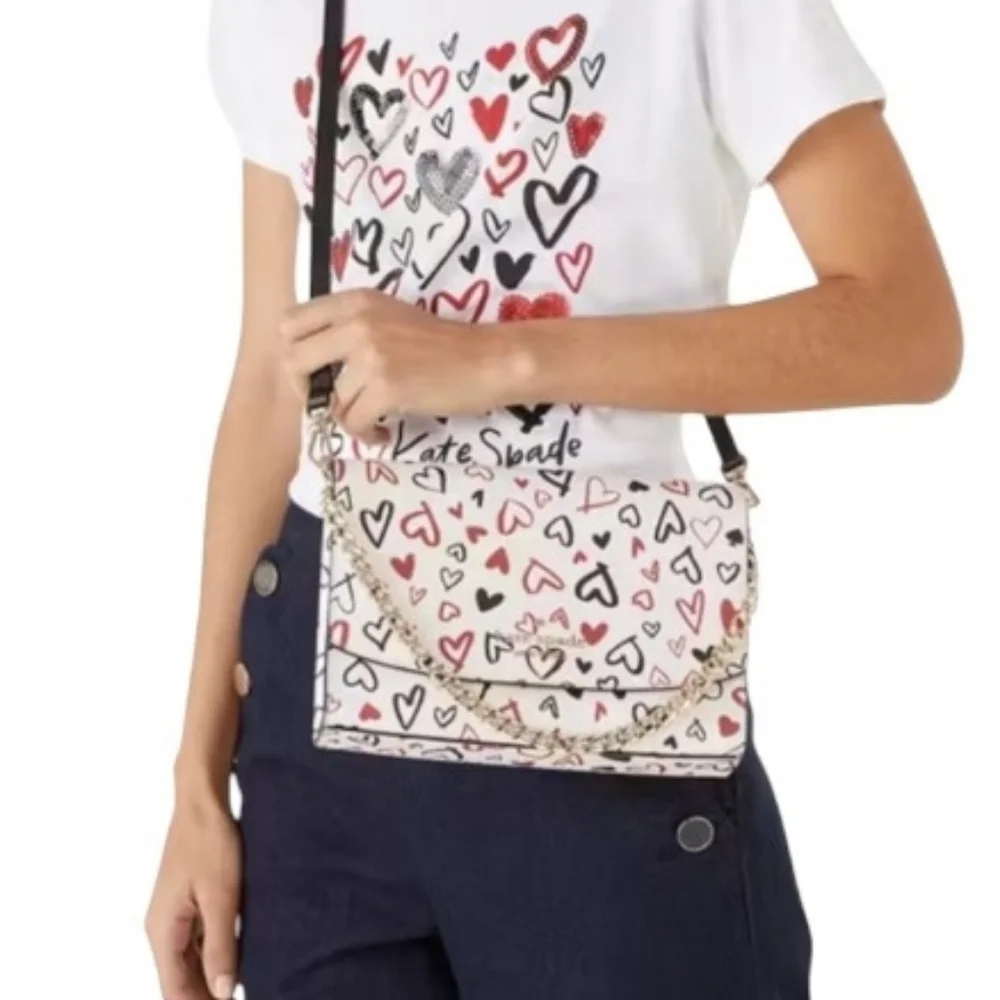 Kate Spade ♠️ Carson Scribble Heart Convertible Crossbody & heart 3d coin purse